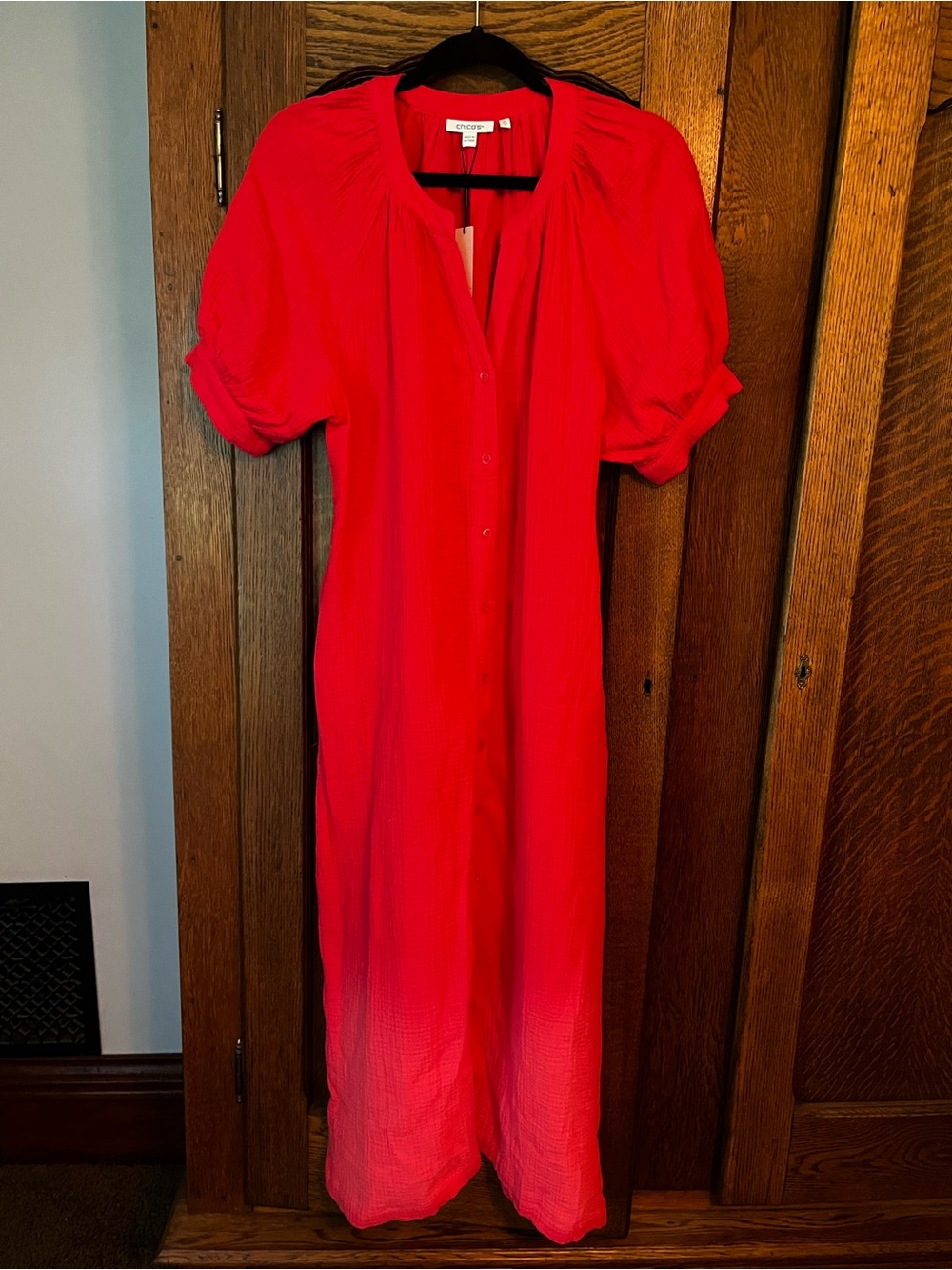 Chico's coral cotton gauze Button-Front Maxi Dress